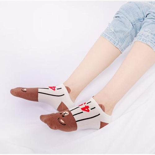 Cute Cartoon Cotton Socks Three-Dimensional Small Ear Shallow Mouth Female Boat Socks(Coffee)
