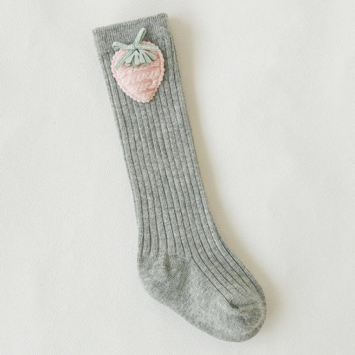 Autumn And Winter Cute Creative Cartoon Doll Children High Knee Stocks, Style:Grey Strawberry(S)