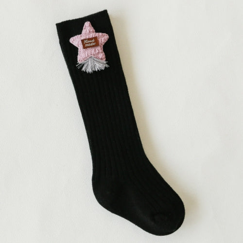 Autumn And Winter Cute Creative Cartoon Doll Children High Knee Stocks, Style:Black Pentagram(S)
