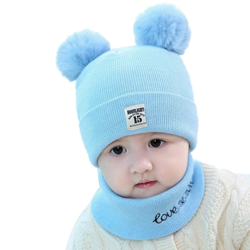 0-12 Months Autumn and Winter Children Earmuffs Knitted Wool Cap + Letter Scarf Set, Size:38-46CM(Khaki)