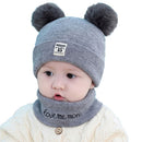 0-12 Months Autumn and Winter Children Earmuffs Knitted Wool Cap + Letter Scarf Set, Size:38-46CM(Khaki)