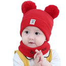 0-12 Months Autumn and Winter Children Earmuffs Knitted Wool Cap + Letter Scarf Set, Size:38-46CM(Khaki)