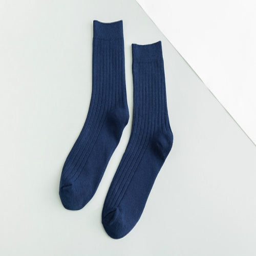 3 Pairs Men Sports Tube Solid Trendy Socks, Color:Navy Blue(One Size)