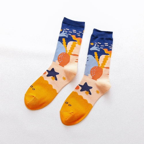 3 Pairs Autumn And Winter Unisex Underwater World Series Fashion Trendy Cotton Tube Socks, Type:7(EUR 36-44)