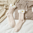 3 Pairs Autumn And Winter Coral Fleece Sleeping Thick Warm Crown Embroidery Tube Simple Women Socks, Type:1(EUR 36-40)