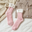 3 Pairs Autumn And Winter Coral Fleece Sleeping Thick Warm Crown Embroidery Tube Simple Women Socks, Type:2(EUR 36-40)