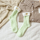 3 Pairs Autumn And Winter Coral Fleece Sleeping Thick Warm Crown Embroidery Tube Simple Women Socks, Type:3(EUR 36-40)