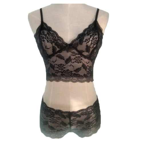3PCS Sexy Lace Ladies Underwear Bra And Panty Set, Size:XL(Black)