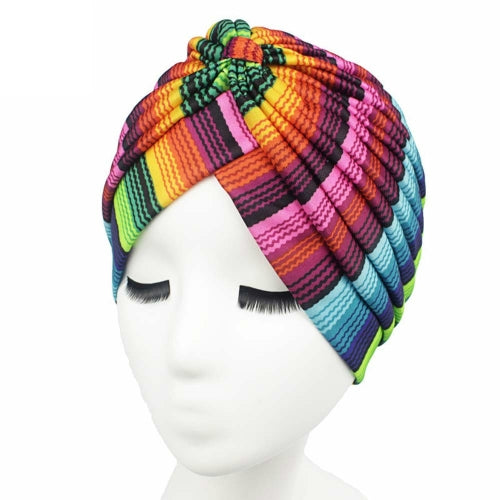 2 PCS Ethnic Style Color Printing Turban Hat(Wave Rainbow)