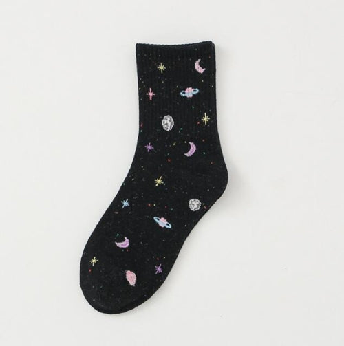 3 Pairs Creative Starry Sky Cotton Socks(Black)