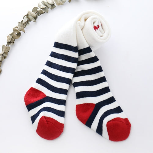 Autumn and Winter Striped Polka Dot Leggings Thick Terry Warm Baby Trousers, Size:27-29(White Stripes)