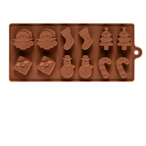 Silicone Christmas Chocolate Baking Tools Non-stick Jelly Candy 3D DIY Decoration Mold(Chocolate)