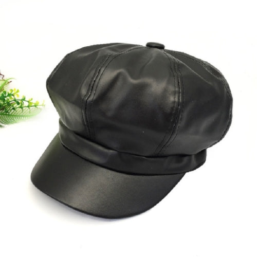 Autumn and Winter Fashion Wild PU Leather Beret, Size:56-59cm(Black)
