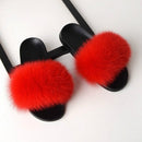 Fox Fur Slippers Flip-flops Non-slip Flat Fur Shoes Sandals for Women, Shoe Size:38-39(24cm)(Red)
