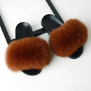 Fox Fur Slippers Flip-flops Non-slip Flat Fur Shoes Sandals for Women, Shoe Size:44-45(27cm)(Caramel)