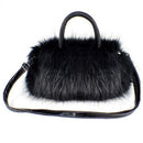 Fashion Lady PU Leather Faux Fur Handbag Shoulder Bag(Black)