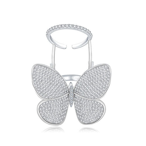 Fashion Adjustable Butterfly Shape Ring with Diamond Women Jewelry, Ring Size:8(Platinum)
