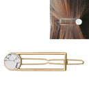 Simple Hair Accessories Alloy Geometric Rectangular Round Crack Natural Stone Hairpin Marble Edge Clip(H53 Square White)