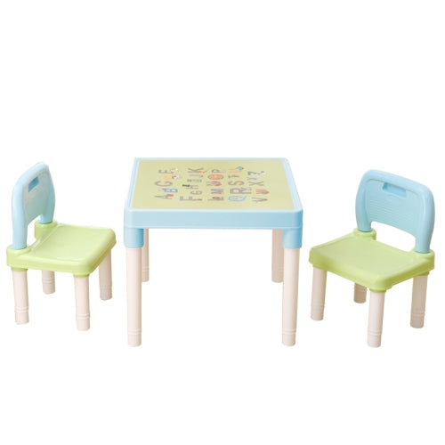 Folding Children's Study Table and Chair Set Plastic Game Table(Sky Blue)