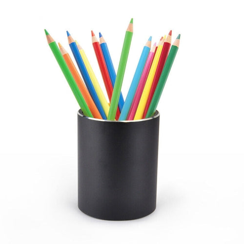Aluminum Round Desk Pencil Holder Container Organizer Stationery Gift(Black)
