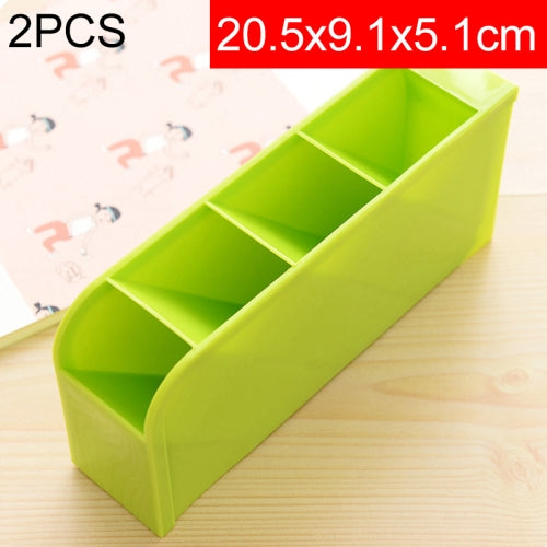 2 PCS Multi-function 4 Grid Desktop Pen Holder Office School Storage Case Plastic Box Desk Pen Pencil Organizer(Green)