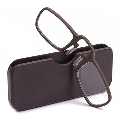 2 PCS TR90 Pince-nez Reading Glasses Presbyopic Glasses with Portable Box, Degree:+2.00D(Brown)