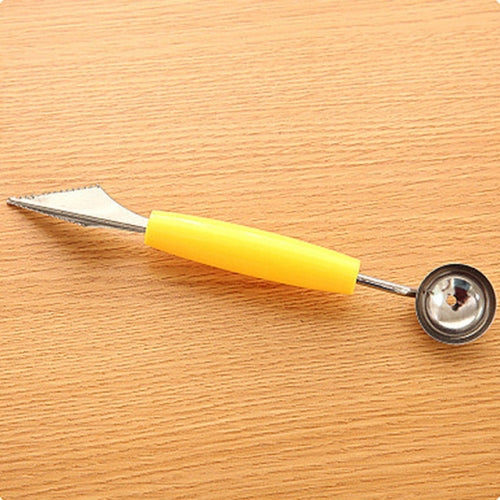 2 in 1 Dual-head Fruit Ball Carving Knife Fruit Waterlemon Scoop Melon Digger Fruit Ice Cream Platter Spoon(Yellow)