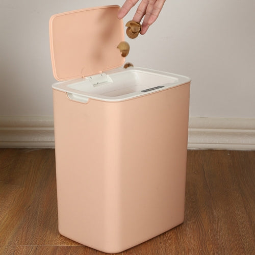 Fully-automatic with Lip Covered Household Living Room Kitchen Bathroom Intelligent Induction Trash Can, Style:Battery Type(Pink)