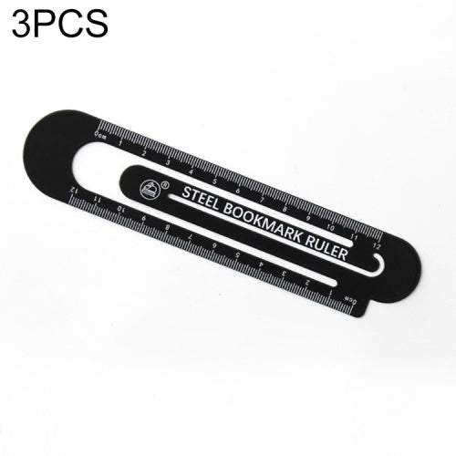 3 PCS Metal Steel Ruler Bookmark Drawing Supplies(12CM Black)