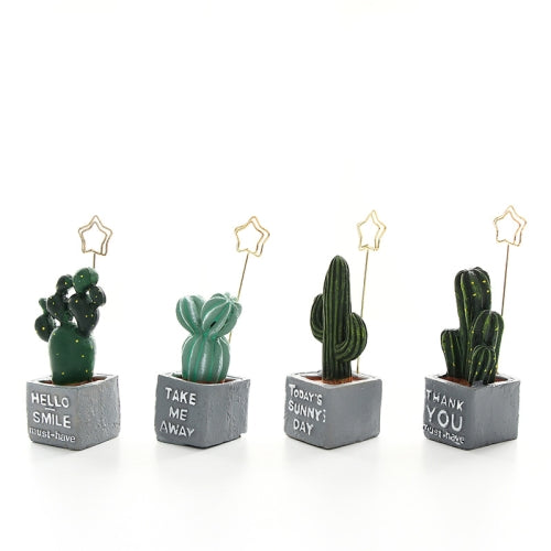 4 PCS Mini Table Plant Cute Cactus Memo Clip Holder Photo Note Resin Organizer Stationery Office Decoration School Supplies
