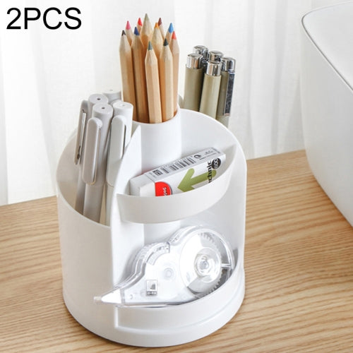 2 PCS Multi-function Rotating Plastic Gift Pen Holder Office Storage Box(White)