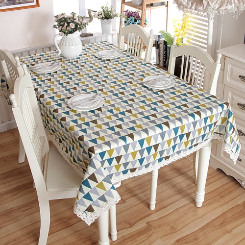 Colorful Geometry Print Cotton Linen Table Cloth Home Dinner Tea End Dustproof Table Cover, Size:140x220cm(With Lace)