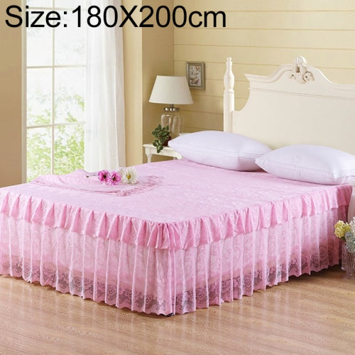 Lace Bed Skirt Sheet Princess Bedspread Mattress Cover, Size:180X200cm(Pink)