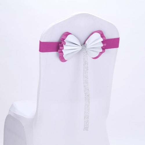 Bow Tie Leather Satin Chair Sash Bands For Wedding Party Spandex Chair Cover For Hotel Chair Decor, Color:Fuchsia