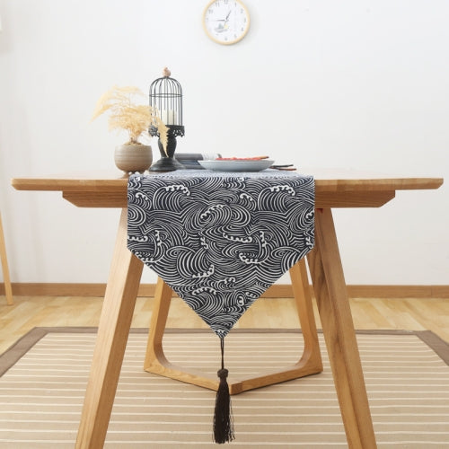 Cotton Linen Tea Table Dining Table Table Flag Retro Tablecloth, Size:30x240cm(Wave)