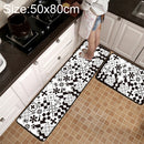 Geometric Lattice Carpet Kitchen Bath Antiskid Mat, Size:50x80cm(Black White Flower)