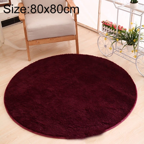 KSolid Round Carpet Soft Fleece Mat Anti-Slip Area Rug Kids Bedroom Door Mats, Size:Diameter: 80cm(Wine Red)