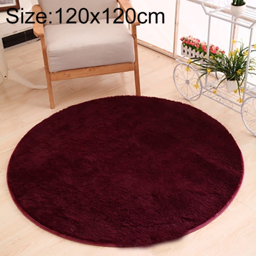 KSolid Round Carpet Soft Fleece Mat Anti-Slip Area Rug Kids Bedroom Door Mats, Size:Diameter: 120cm(Wine Red)