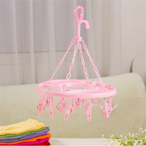 2 PCS 18 Clips Drying Rack Sock Holder Portable Folding Cloth Hanger Rack(Pink)