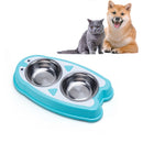 Penguin-shaped Stainless Steel Dog and Cat Double Bowl Pet Food Bowl(Blue)