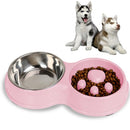 Slow Food Anti-choke Stainless Steel Double Bowl Pet Non-slip Cat Food Bowl(Pink)