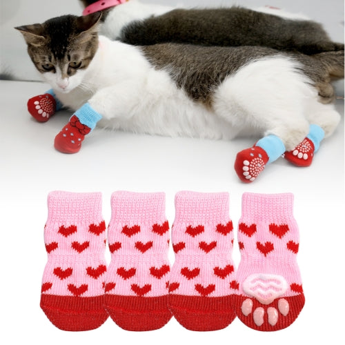 2 Pairs Pet Dog Puppy Cat Shoes Slippers Non-Slip Socks Pet Cute Indoor for Small Dogs Cats Snow Boots Socks, Size:S(Light Red )