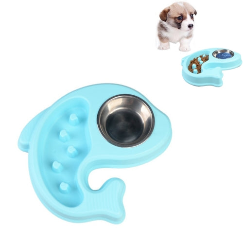 Fish-shaped Stainless Steel Drinking Water Anti-choke Nursing Stomach Bowl Anti-skid Slow Food Dog Bowl Pet Supplies(Blue)