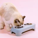 Candy Color Simple Stainless Steel Plastic Dog Cat Bowl Pet Double Bowl, Size:S(Blue)