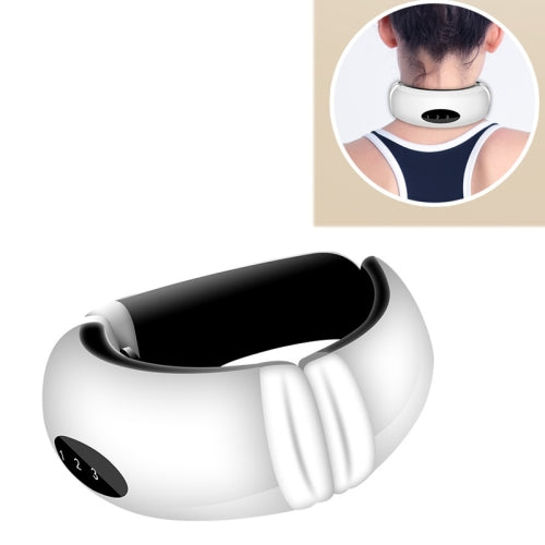 Cervical Massager Acupuncture Electric Pulse Hot Compression Neck Massage Physiotherapy Apparatus Neck Care Apparatus, Style:Battery Models(White)