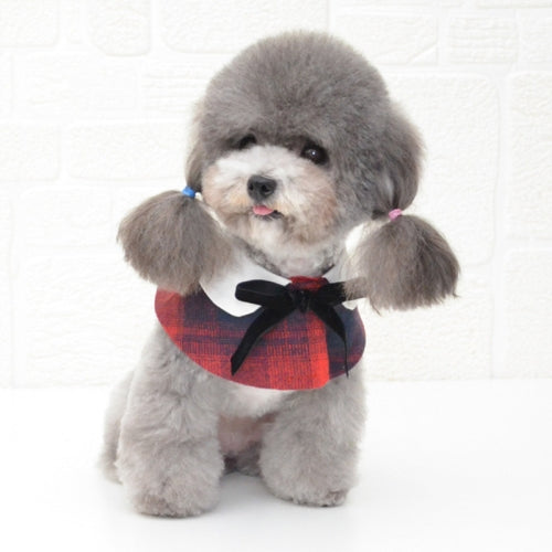 Dog Shawl Small Cloak Pet Bow Ttie Saliva Towel Pet Accessories, Size:M(Red Grid)