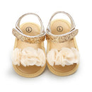 Flowers Baby Girls Shoes Anti-slip Sandals Prewalkers Walking Shoes Beach Sandals(Gold)