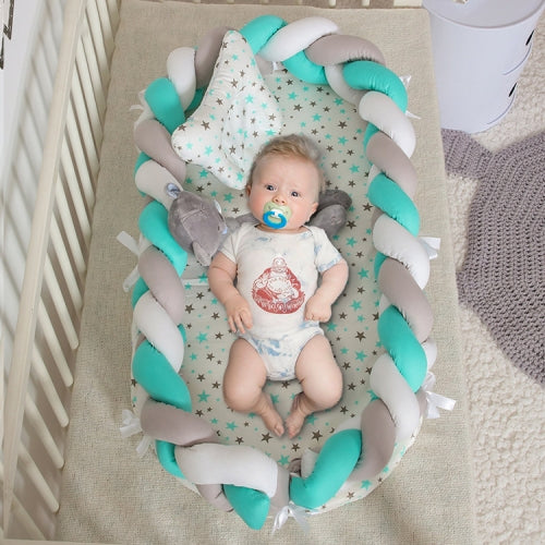 Cotton Woven Folding Portable Crib Bed Bionic Removable and Washable Manual Fence Three-dimensional Protective Crib(White light gray dark gray)