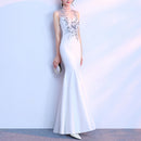 Slim Sexy Noble Temperament Long Fishtail Banquet Evening Dress, Size:L(White)