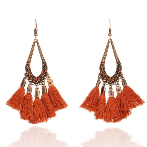 2 Pairs Women Tassel Bohemia Vintage Water Drop Shape Earring(Coffee)